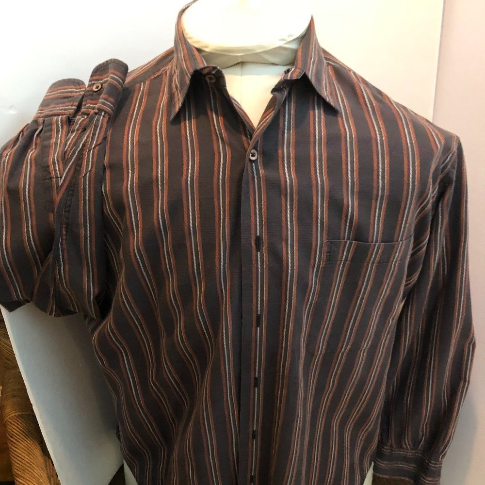 Nieman Marcus Dark Gray  shirt with stripe  Large